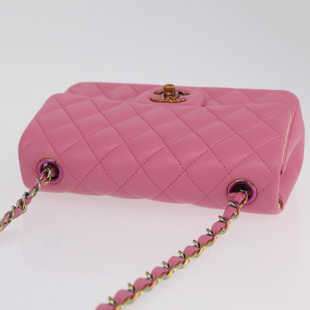 CHANEL Mini Matelasse 20 Chain Shoulder Bag Lamb Skin Pink Gold CC Auth LN219SAM