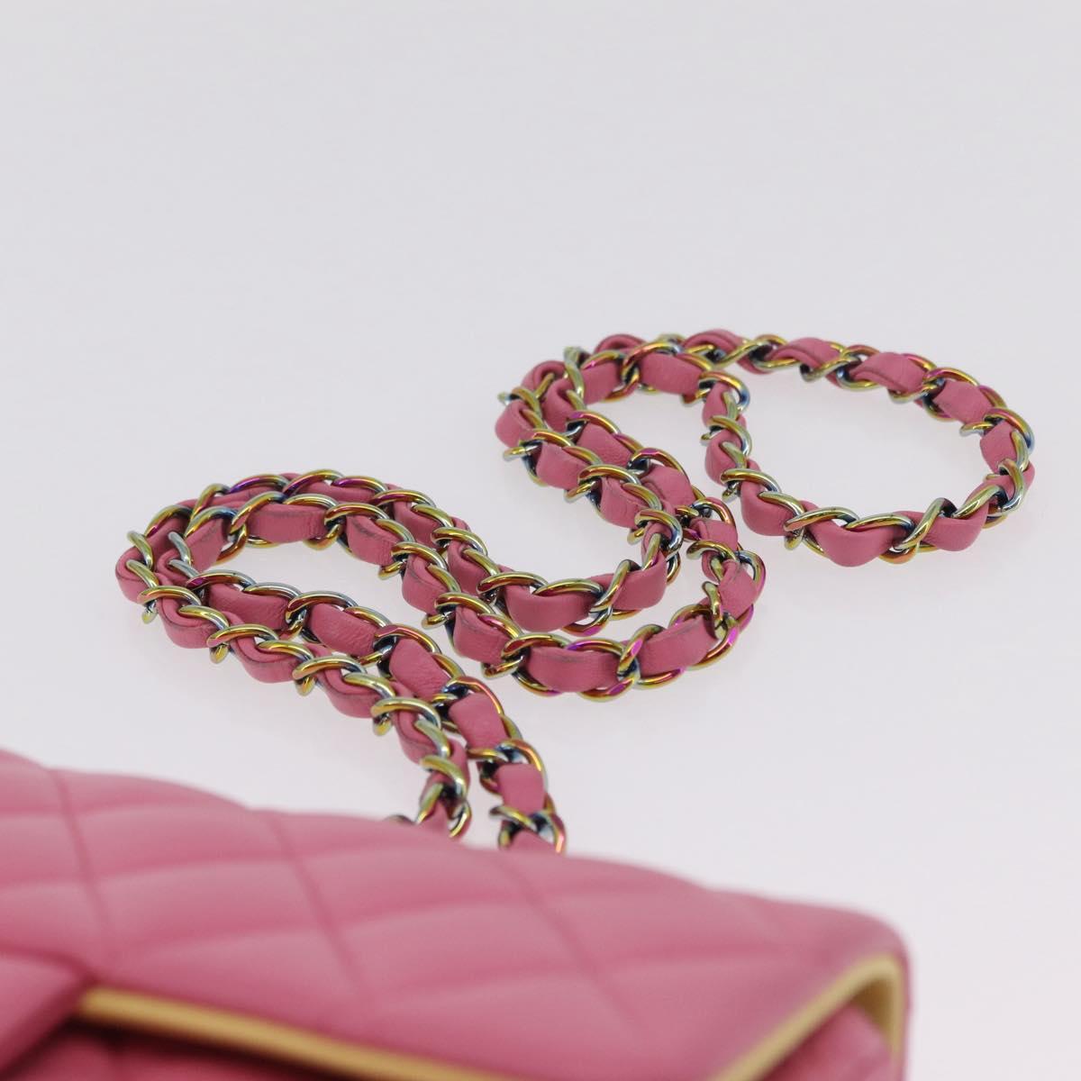 CHANEL Mini Matelasse 20 Chain Shoulder Bag Lamb Skin Pink Gold CC Auth LN219SAM