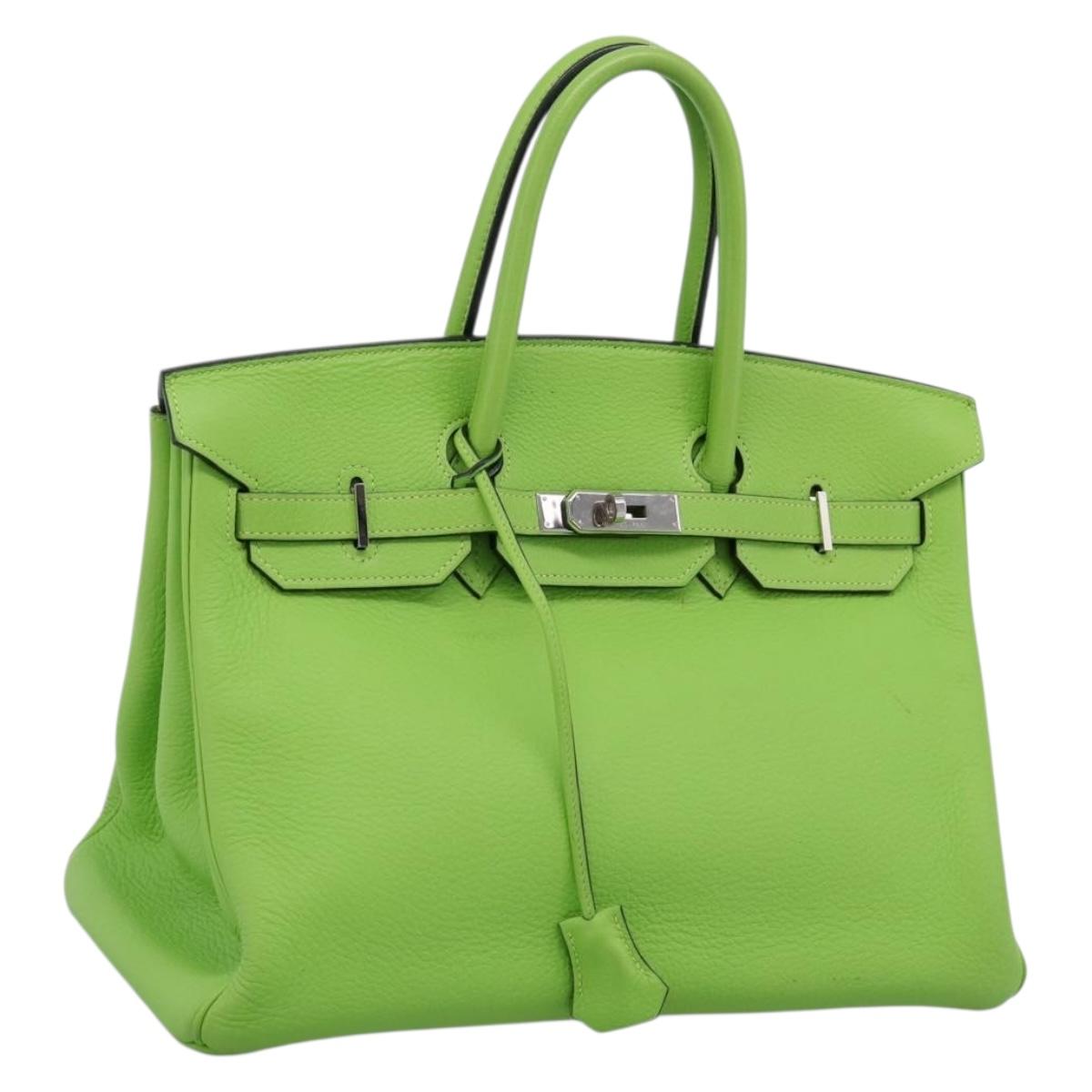 HERMES Birkin 35 Hand Bag Taurillon Leather Green Silver Auth LN220SM