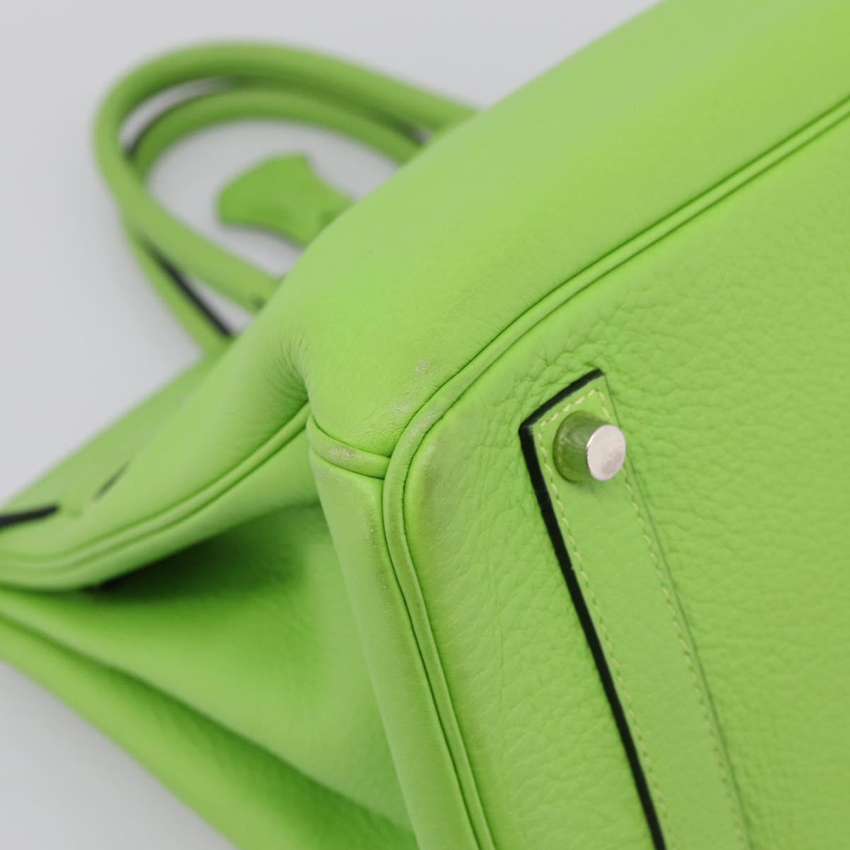 HERMES Birkin 35 Hand Bag Taurillon Leather Green Silver Auth LN220SM