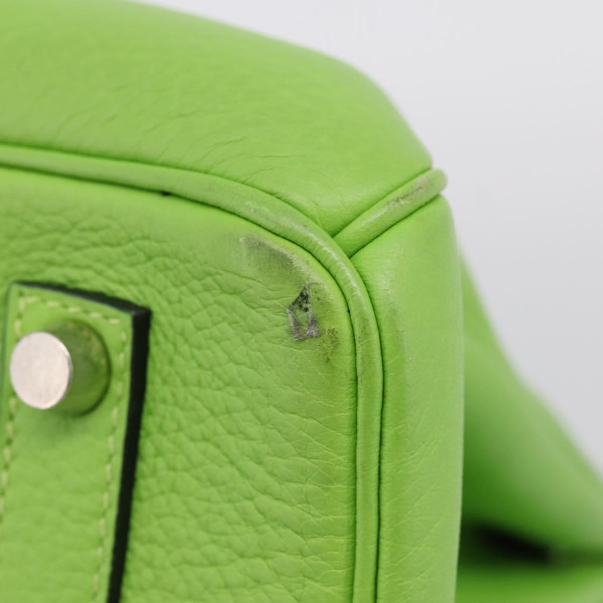 HERMES Birkin 35 Hand Bag Taurillon Leather Green Silver Auth LN220SM