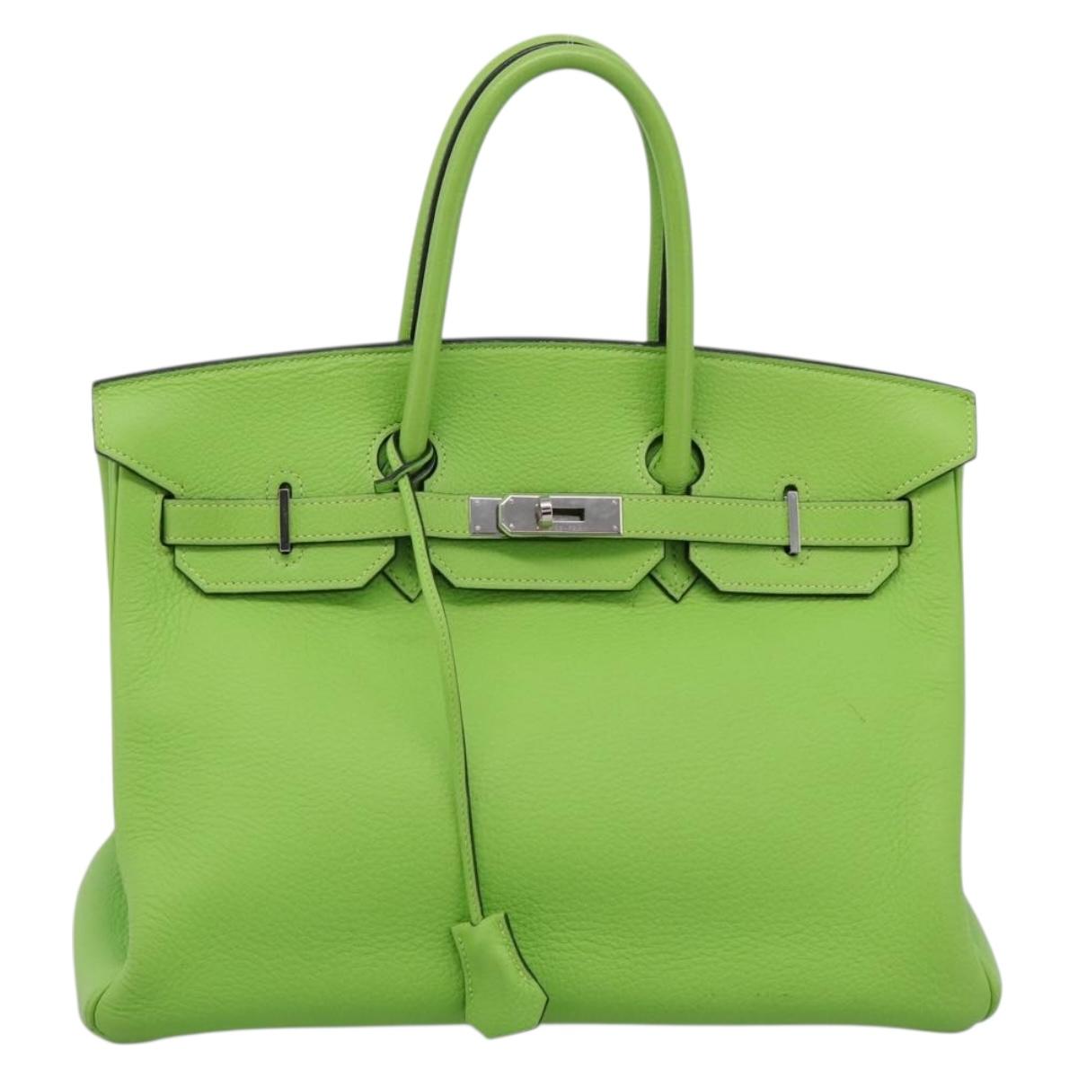 HERMES Birkin 35 Hand Bag Taurillon Leather Green Silver Auth LN220SM