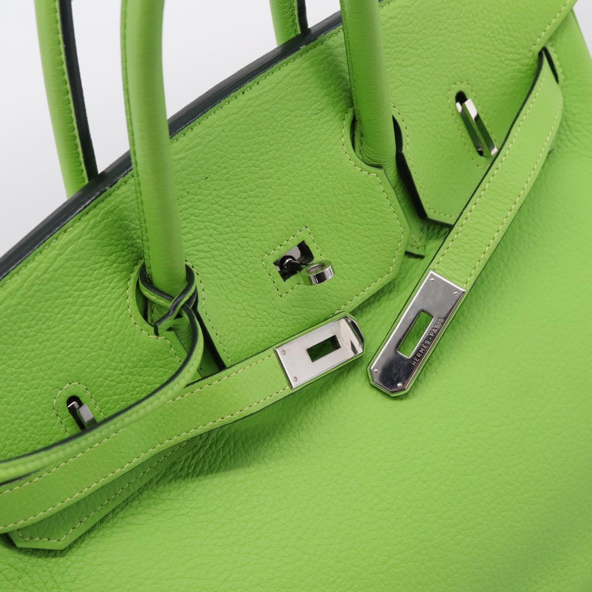 HERMES Birkin 35 Hand Bag Taurillon Leather Green Silver Auth LN220SM