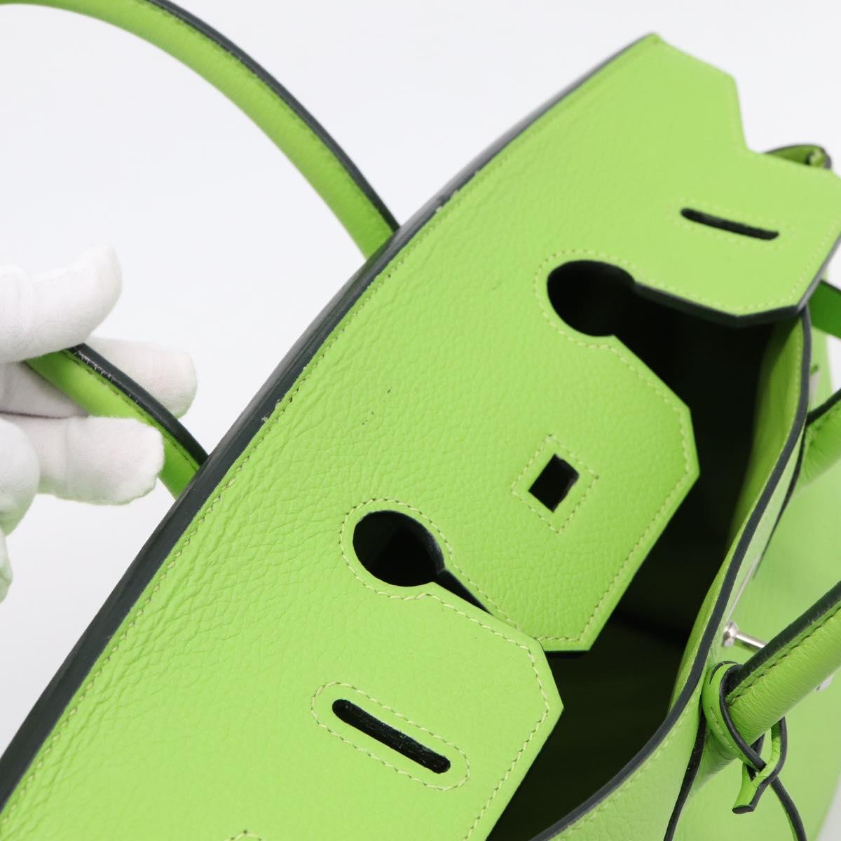 HERMES Birkin 35 Hand Bag Taurillon Leather Green Silver Auth LN220SM