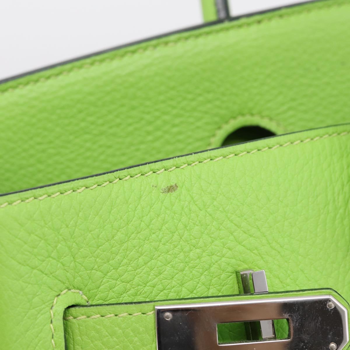 HERMES Birkin 35 Hand Bag Taurillon Leather Green Silver Auth LN220SM