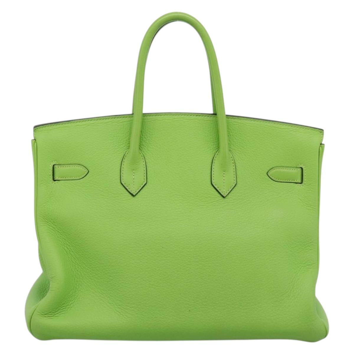 HERMES Birkin 35 Hand Bag Taurillon Leather Green Silver Auth LN220SM