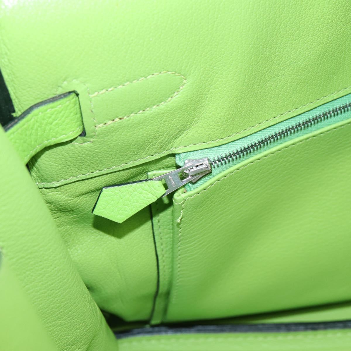 HERMES Birkin 35 Hand Bag Taurillon Leather Green Silver Auth LN220SM