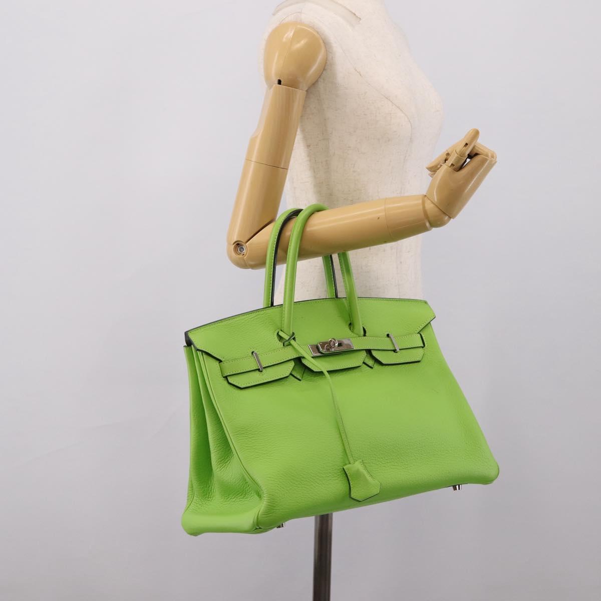 HERMES Birkin 35 Hand Bag Taurillon Leather Green Silver Auth LN220SM
