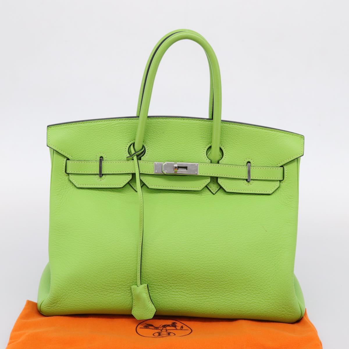 HERMES Birkin 35 Hand Bag Taurillon Leather Green Silver Auth LN220SM