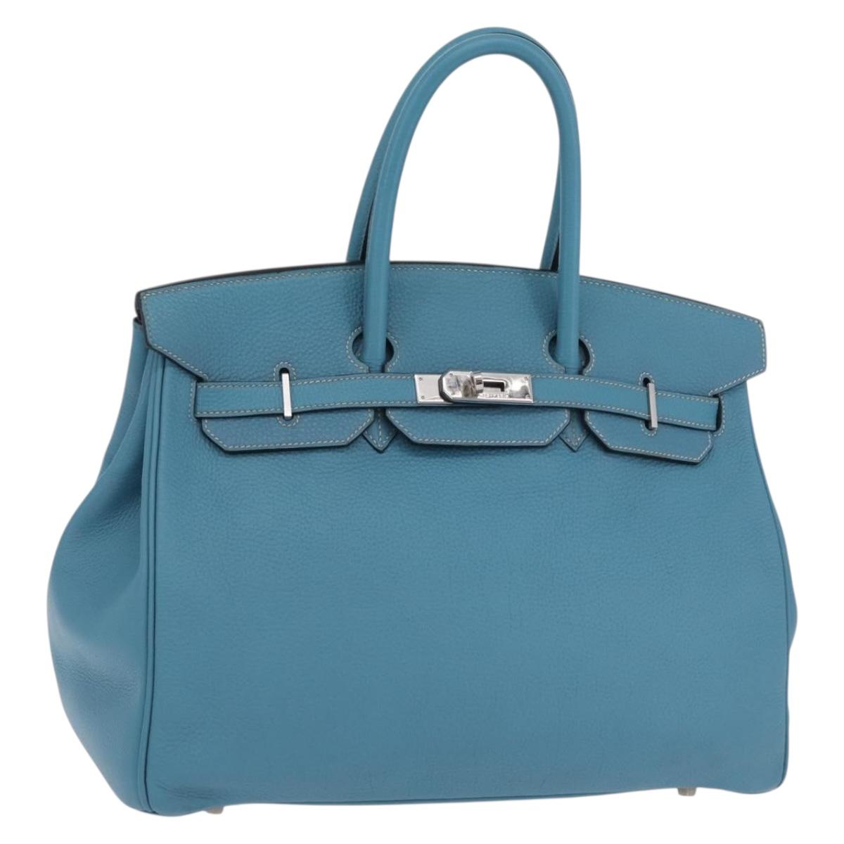 HERMES Birkin 35 Hand Bag Taurillon Leather Turquoise Blue Silver Auth LN221SM