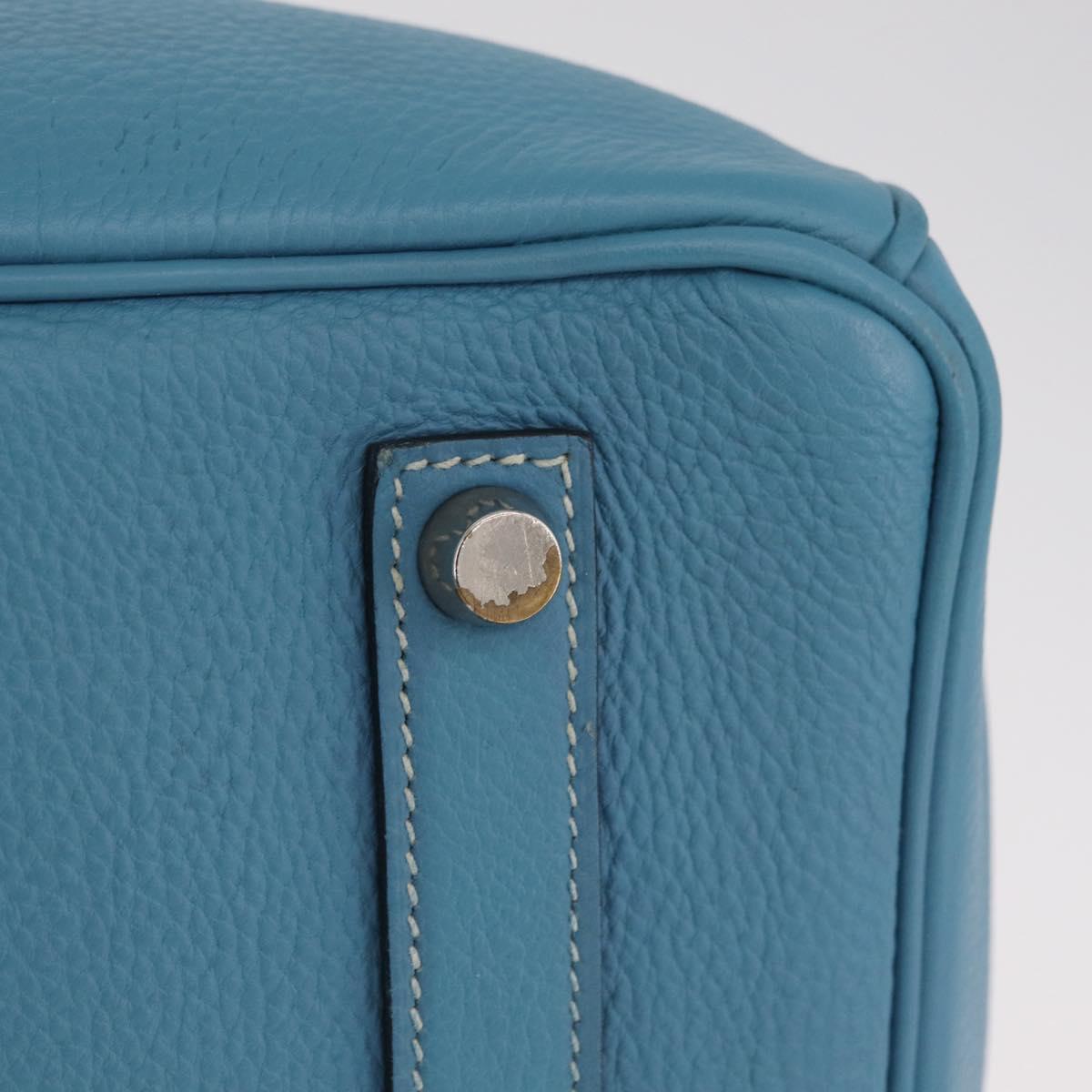 HERMES Birkin 35 Hand Bag Taurillon Leather Turquoise Blue Silver Auth LN221SM