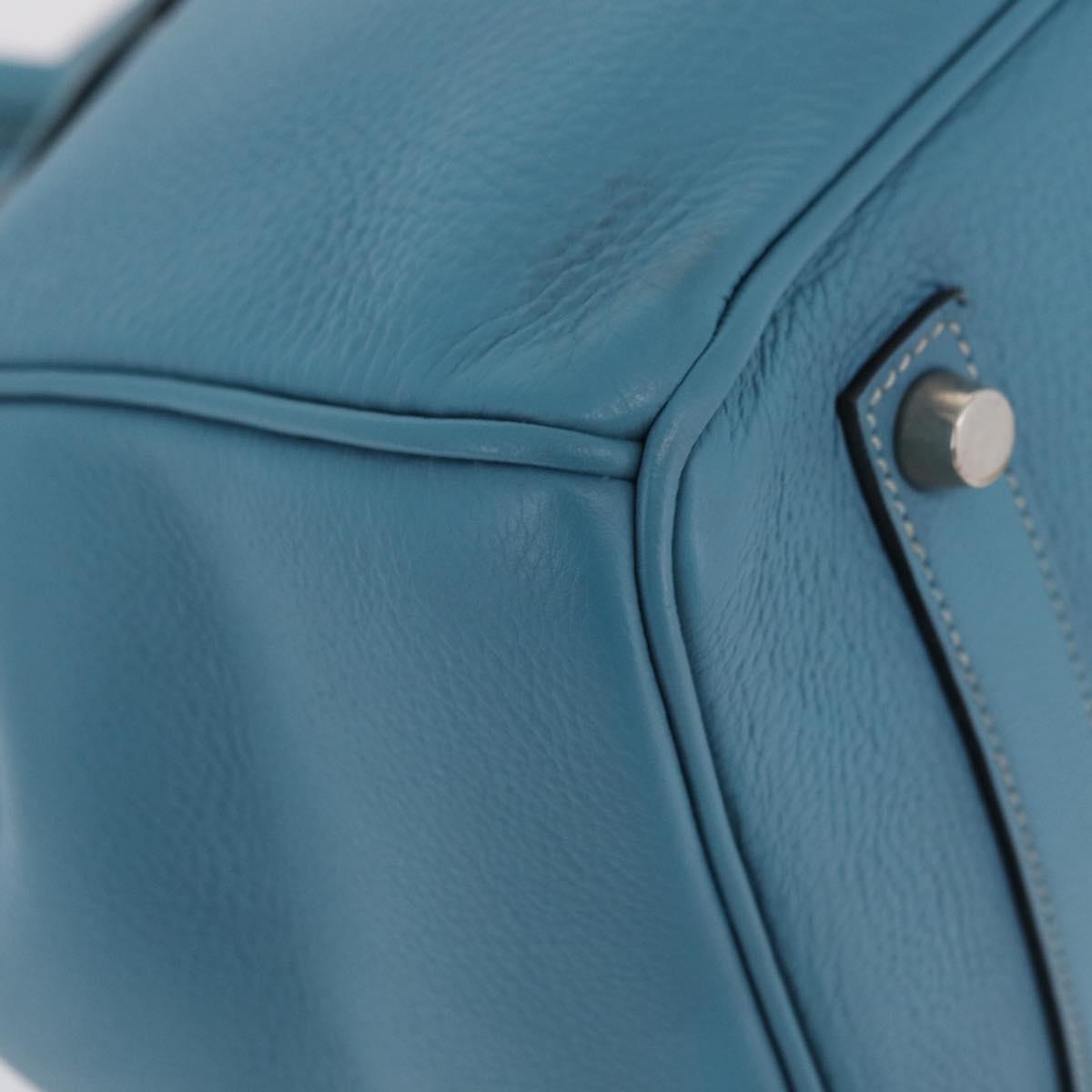HERMES Birkin 35 Hand Bag Taurillon Leather Turquoise Blue Silver Auth LN221SM