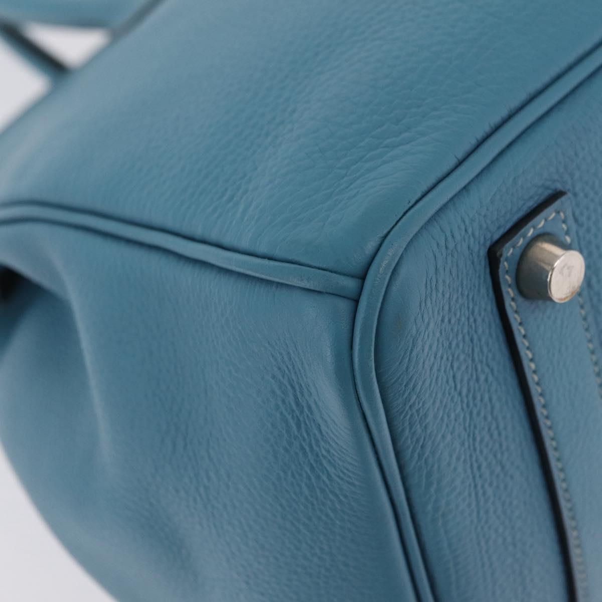 HERMES Birkin 35 Hand Bag Taurillon Leather Turquoise Blue Silver Auth LN221SM