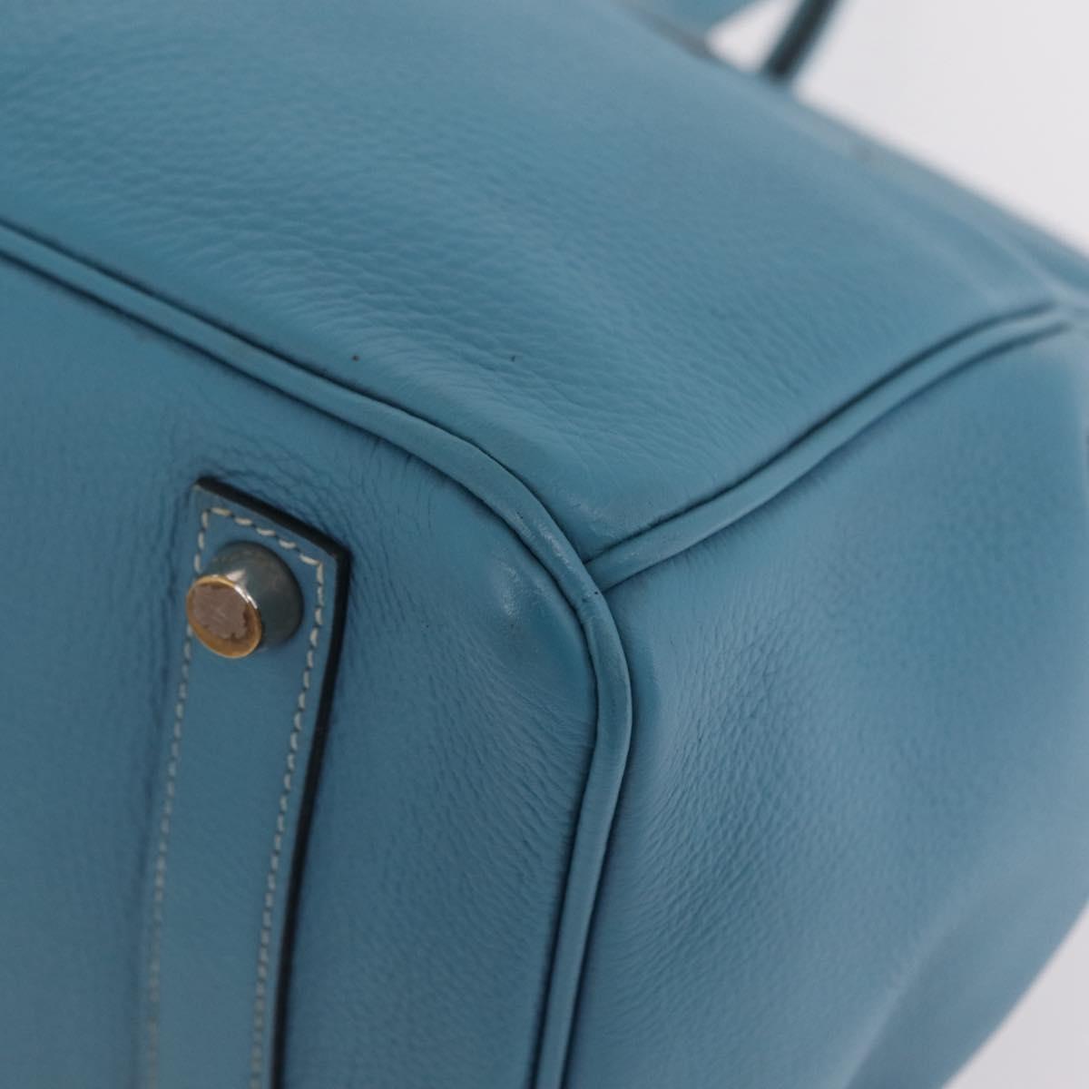 HERMES Birkin 35 Hand Bag Taurillon Leather Turquoise Blue Silver Auth LN221SM