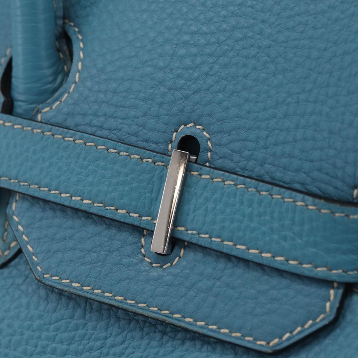 HERMES Birkin 35 Hand Bag Taurillon Leather Turquoise Blue Silver Auth LN221SM