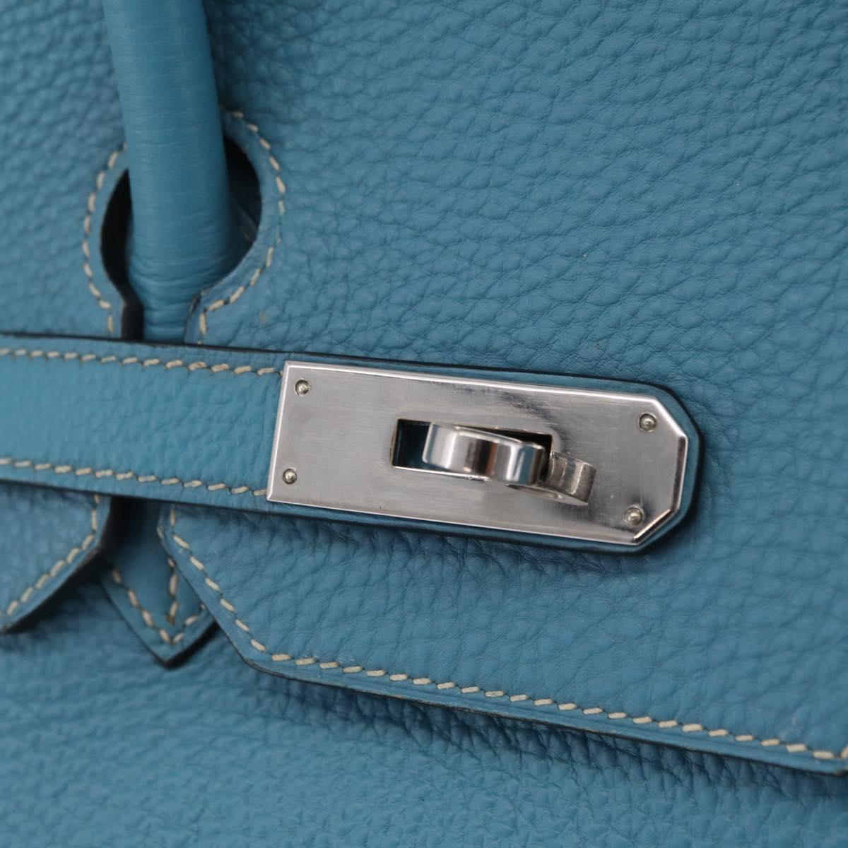 HERMES Birkin 35 Hand Bag Taurillon Leather Turquoise Blue Silver Auth LN221SM