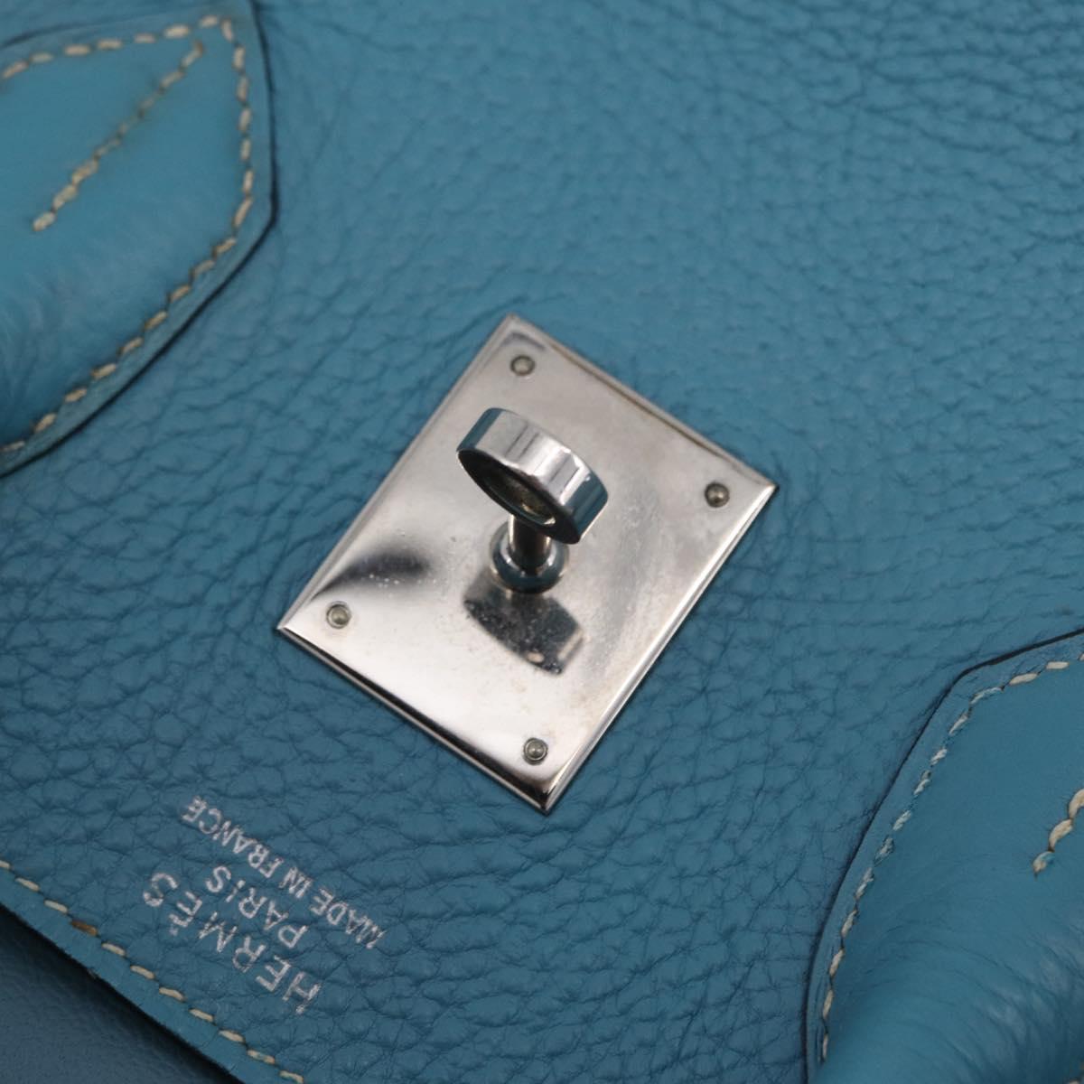 HERMES Birkin 35 Hand Bag Taurillon Leather Turquoise Blue Silver Auth LN221SM