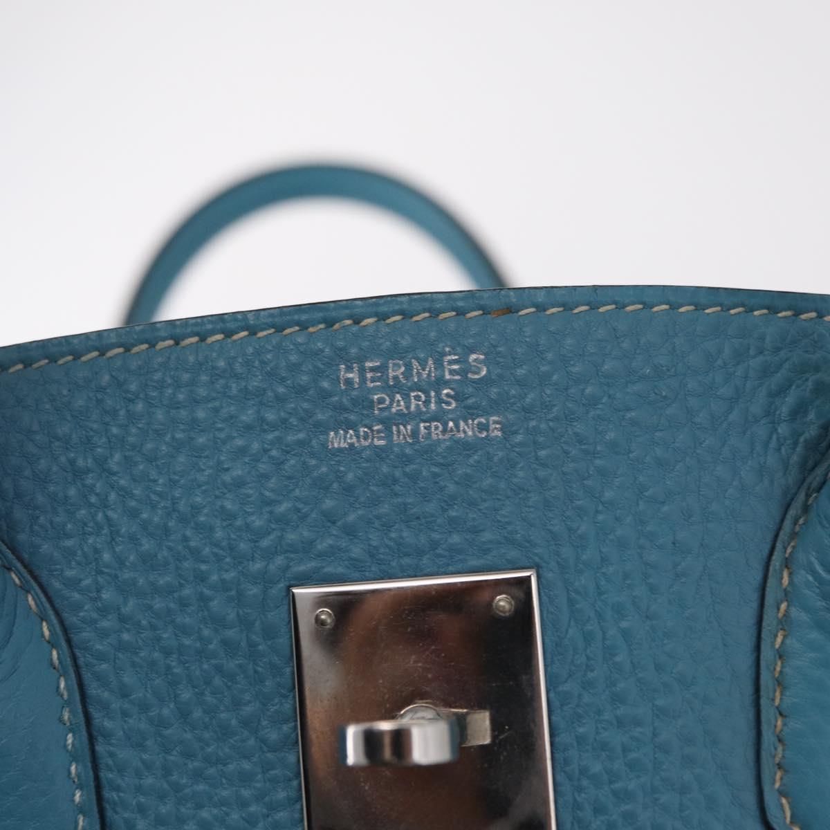 HERMES Birkin 35 Hand Bag Taurillon Leather Turquoise Blue Silver Auth LN221SM