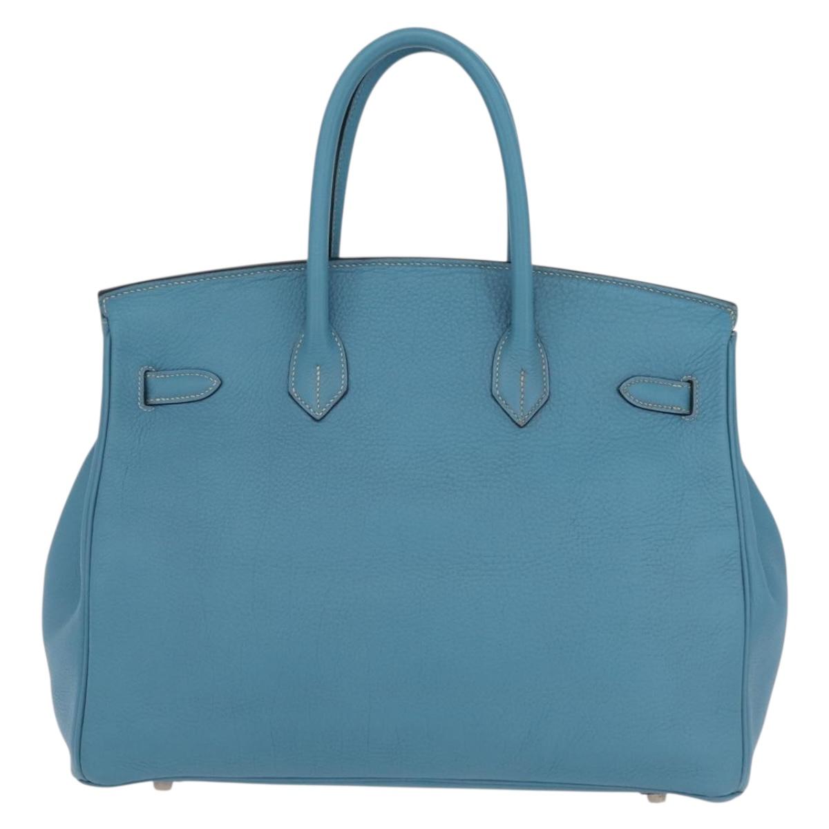 HERMES Birkin 35 Hand Bag Taurillon Leather Turquoise Blue Silver Auth LN221SM