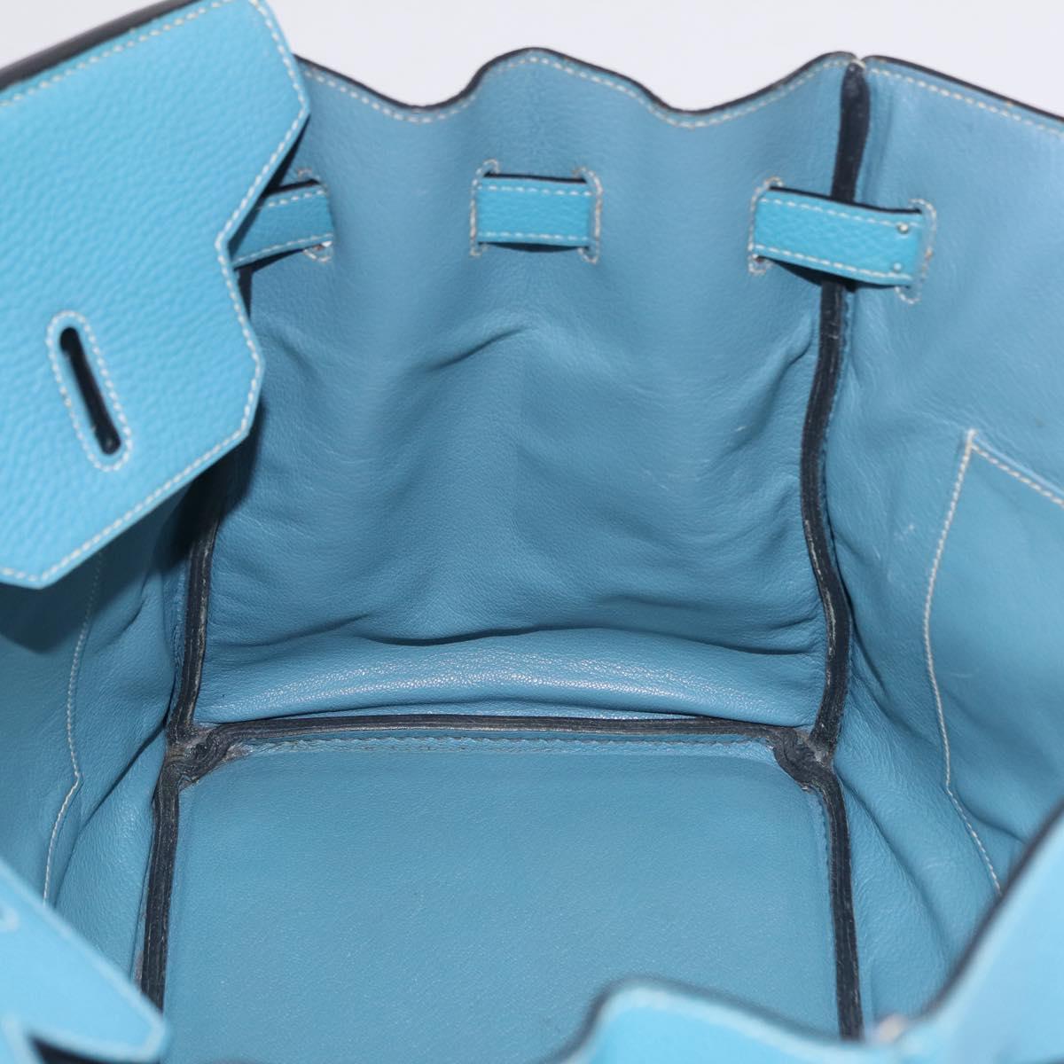 HERMES Birkin 35 Hand Bag Taurillon Leather Turquoise Blue Silver Auth LN221SM