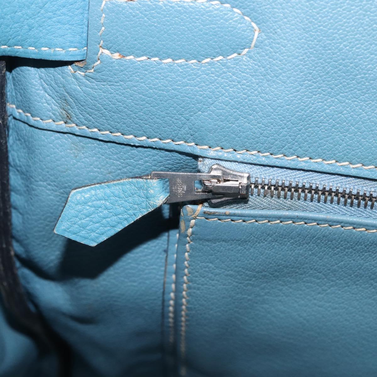 HERMES Birkin 35 Hand Bag Taurillon Leather Turquoise Blue Silver Auth LN221SM