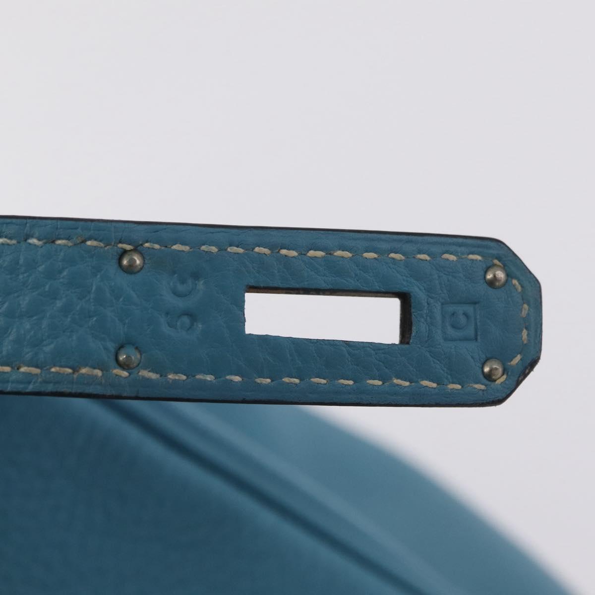 HERMES Birkin 35 Hand Bag Taurillon Leather Turquoise Blue Silver Auth LN221SM