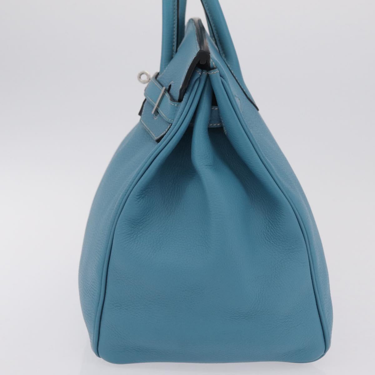 HERMES Birkin 35 Hand Bag Taurillon Leather Turquoise Blue Silver Auth LN221SM