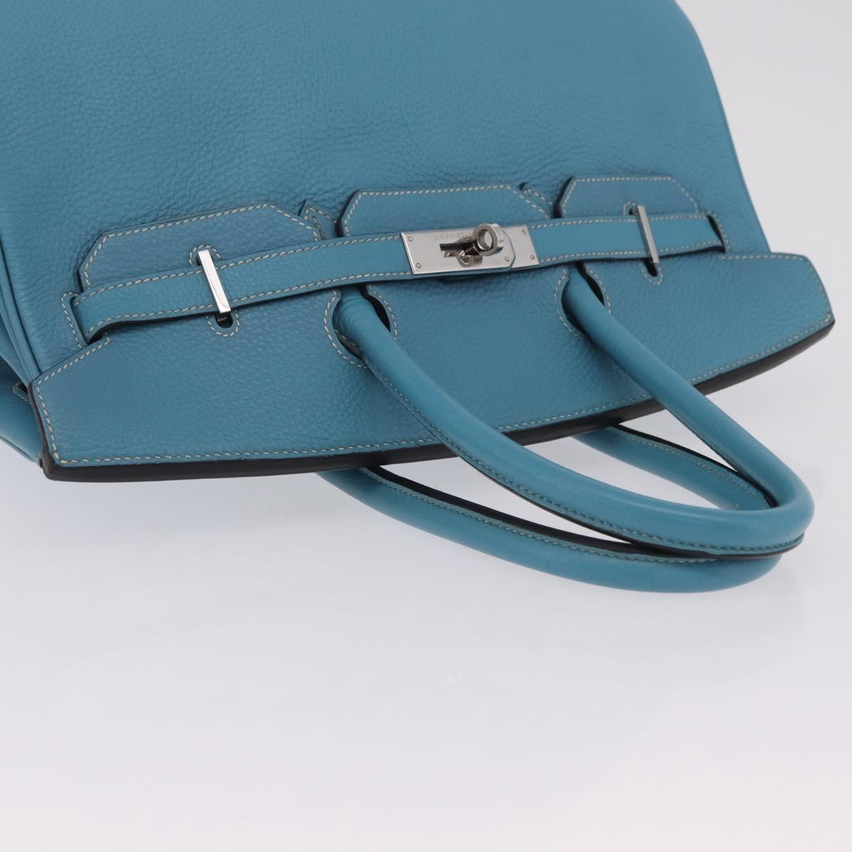 HERMES Birkin 35 Hand Bag Taurillon Leather Turquoise Blue Silver Auth LN221SM