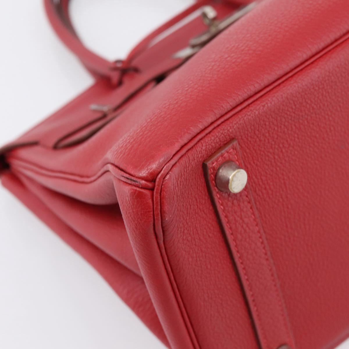 HERMES Star Mark Birkin 30 Hand Bag Taurillon Leather Red Silver Auth LN222SM