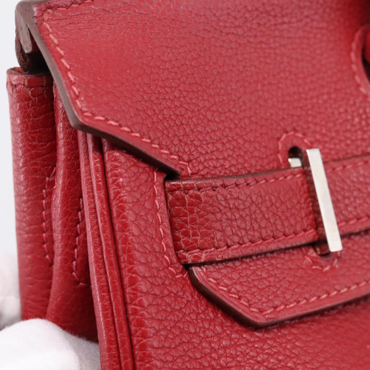 HERMES Star Mark Birkin 30 Hand Bag Taurillon Leather Red Silver Auth LN222SM