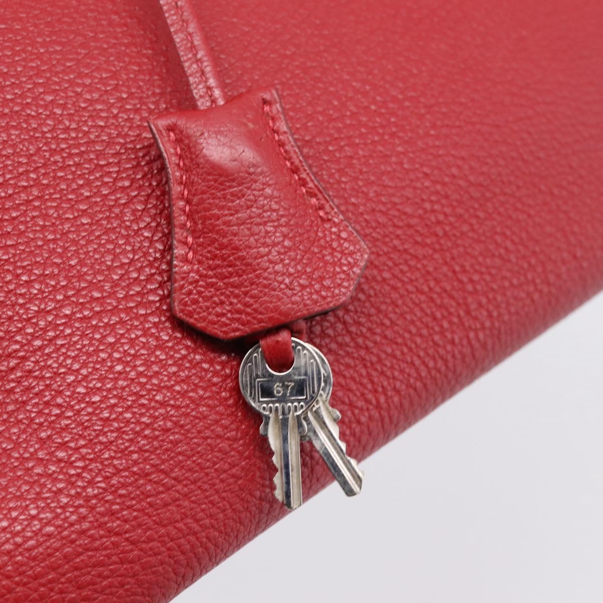 HERMES Star Mark Birkin 30 Hand Bag Taurillon Leather Red Silver Auth LN222SM