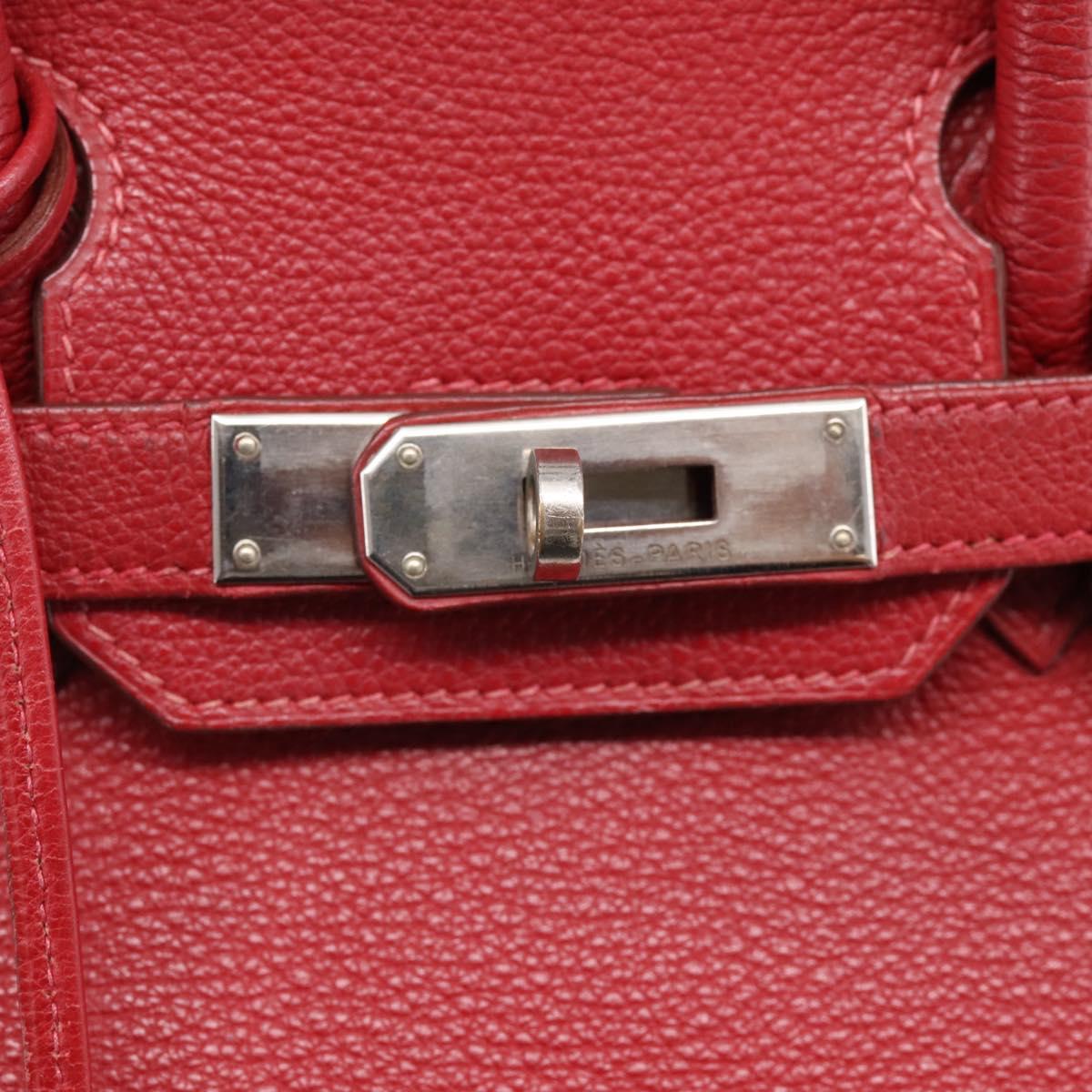 HERMES Star Mark Birkin 30 Hand Bag Taurillon Leather Red Silver Auth LN222SM