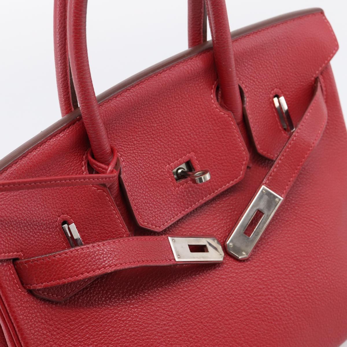 HERMES Star Mark Birkin 30 Hand Bag Taurillon Leather Red Silver Auth LN222SM