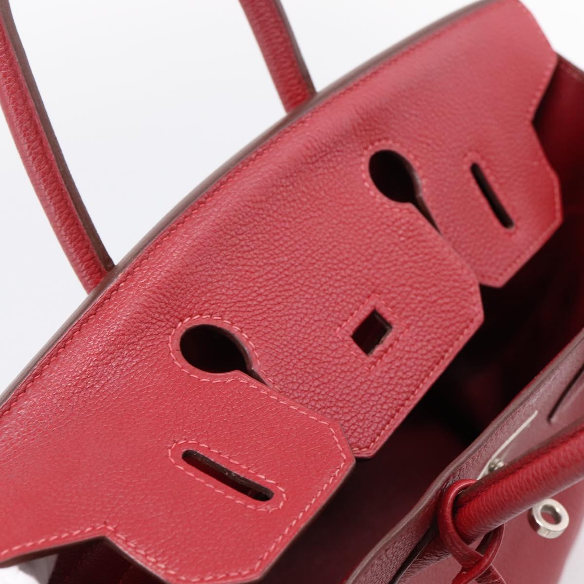 HERMES Star Mark Birkin 30 Hand Bag Taurillon Leather Red Silver Auth LN222SM