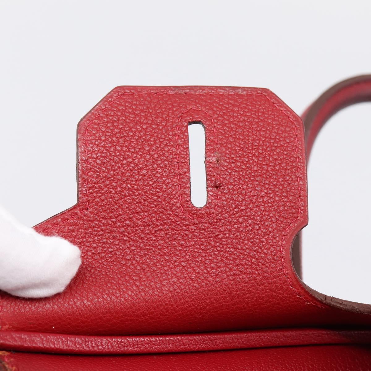 HERMES Star Mark Birkin 30 Hand Bag Taurillon Leather Red Silver Auth LN222SM