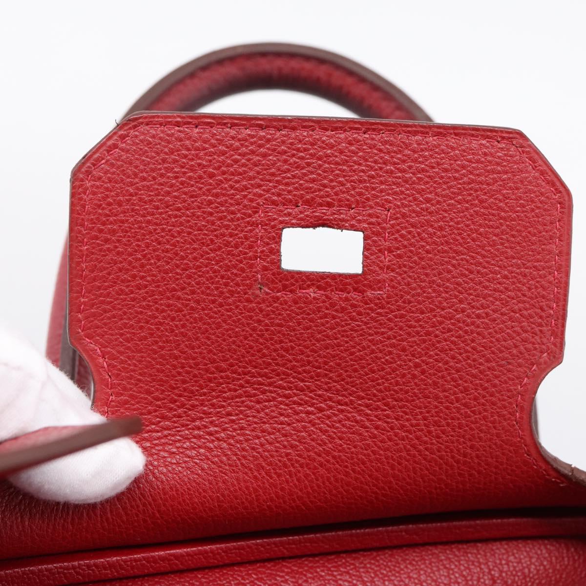 HERMES Star Mark Birkin 30 Hand Bag Taurillon Leather Red Silver Auth LN222SM