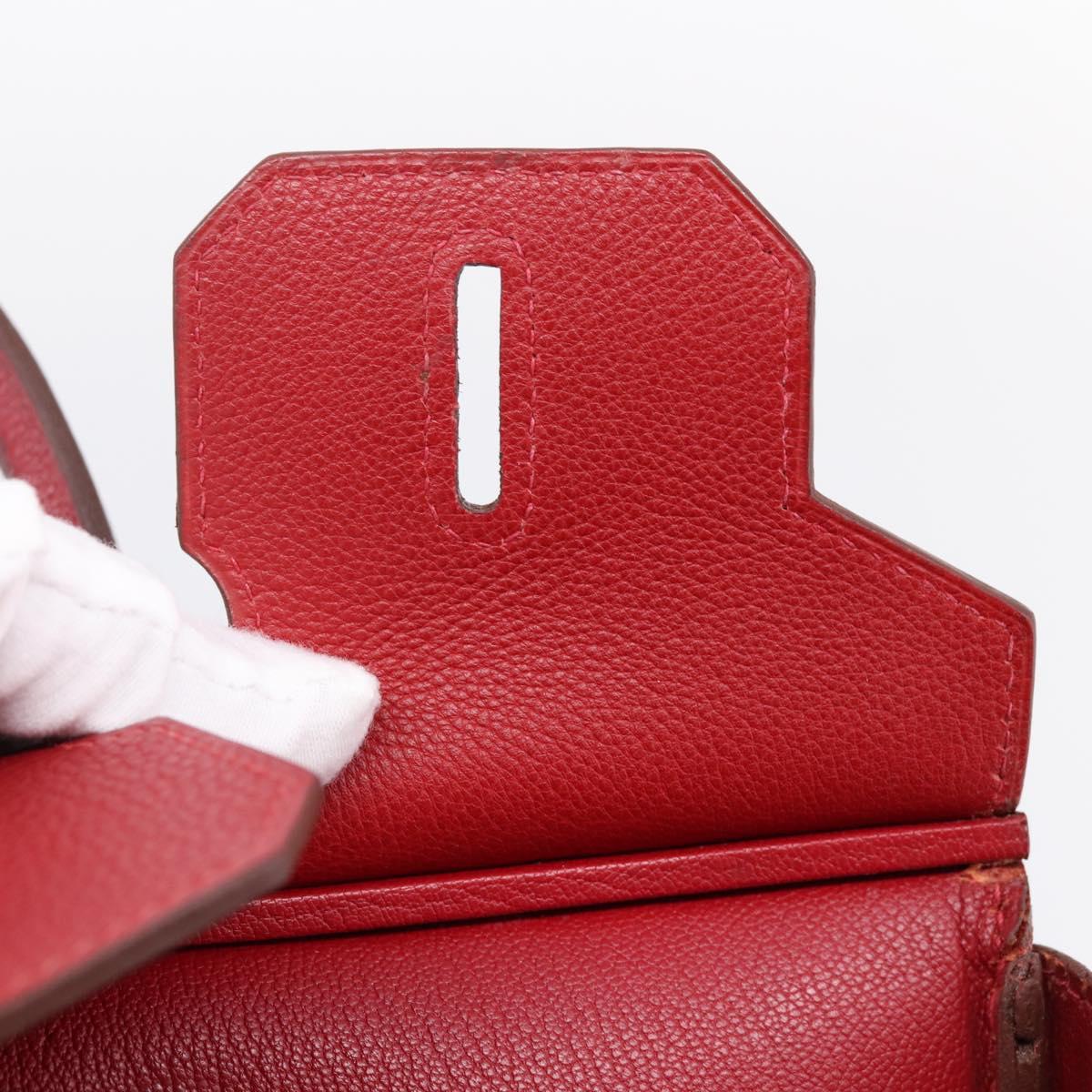 HERMES Star Mark Birkin 30 Hand Bag Taurillon Leather Red Silver Auth LN222SM