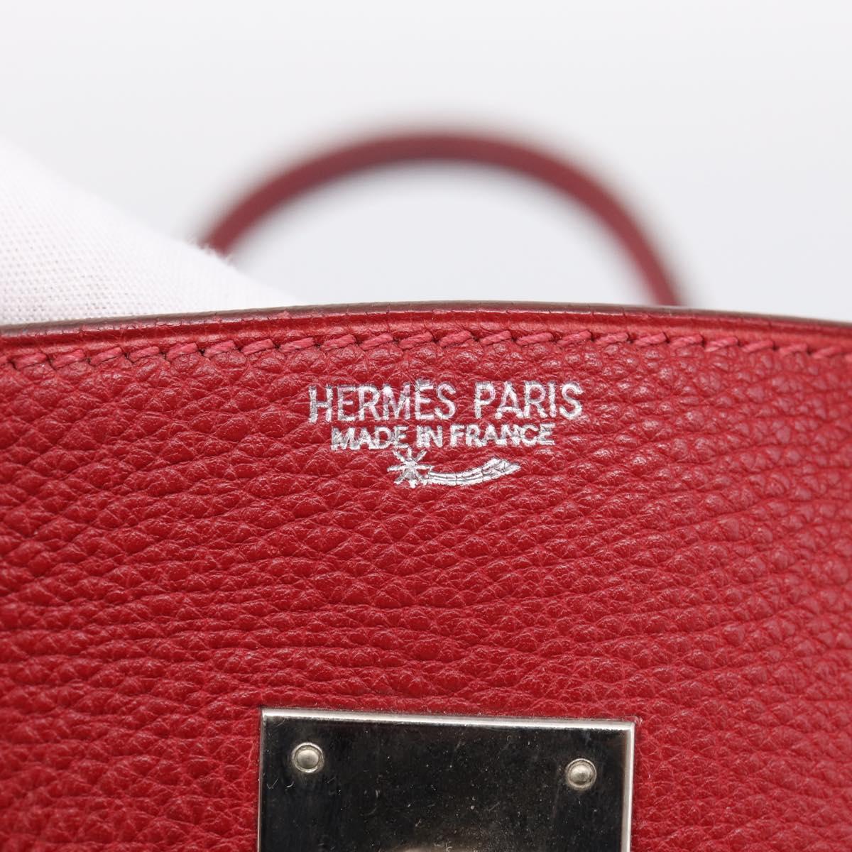 HERMES Star Mark Birkin 30 Hand Bag Taurillon Leather Red Silver Auth LN222SM