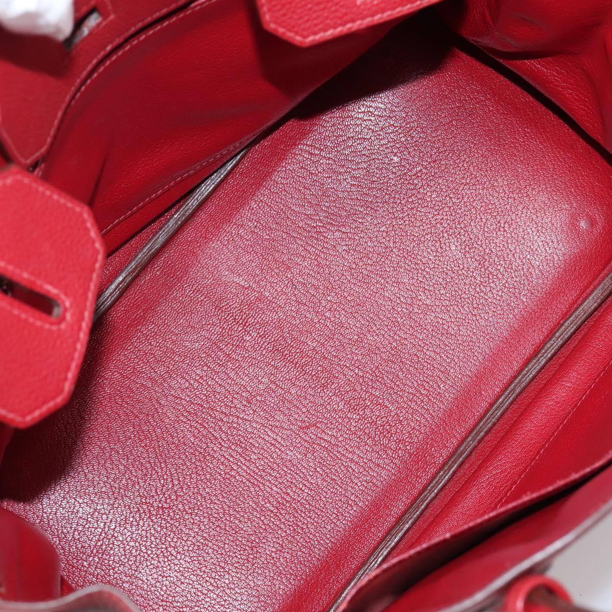HERMES Star Mark Birkin 30 Hand Bag Taurillon Leather Red Silver Auth LN222SM