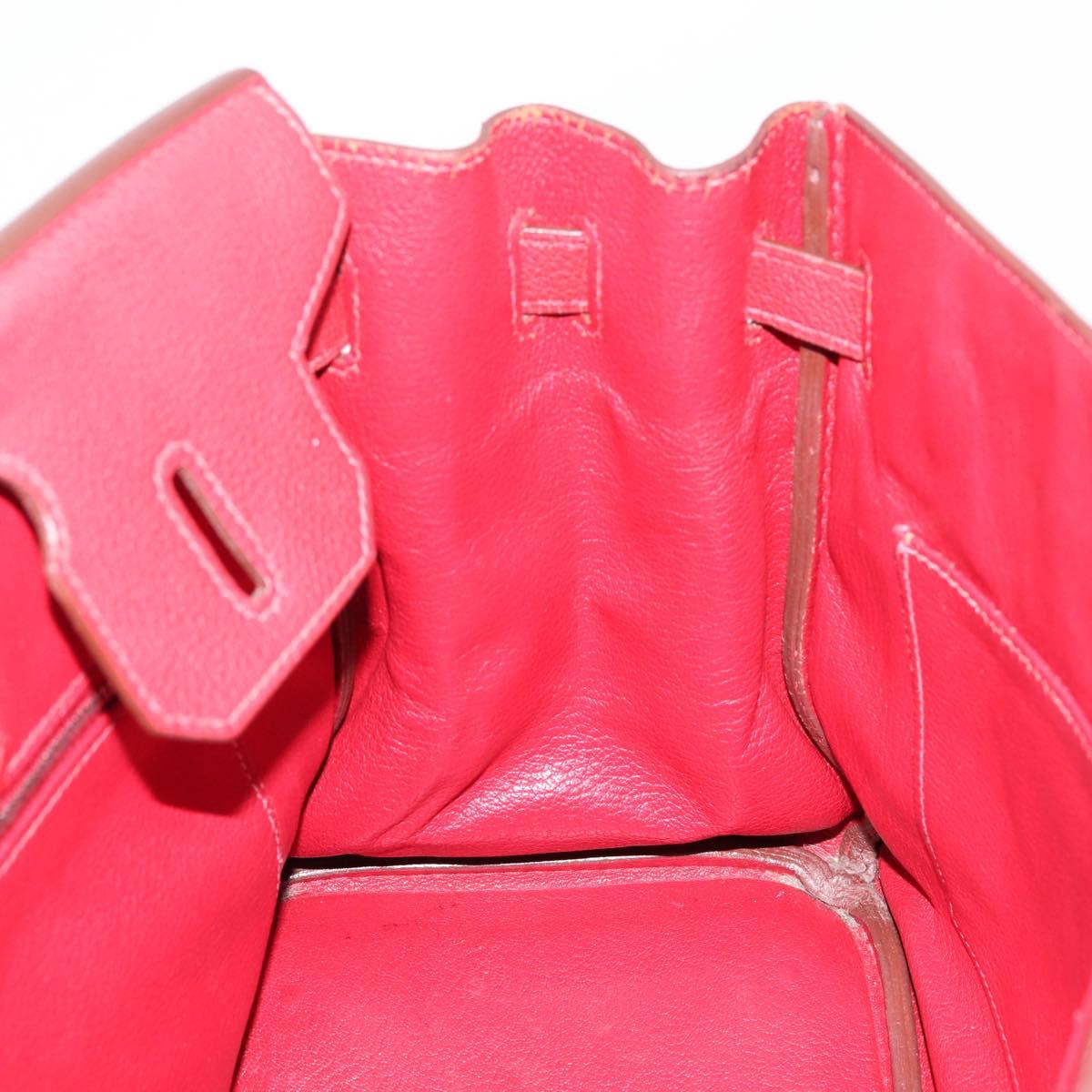 HERMES Star Mark Birkin 30 Hand Bag Taurillon Leather Red Silver Auth LN222SM