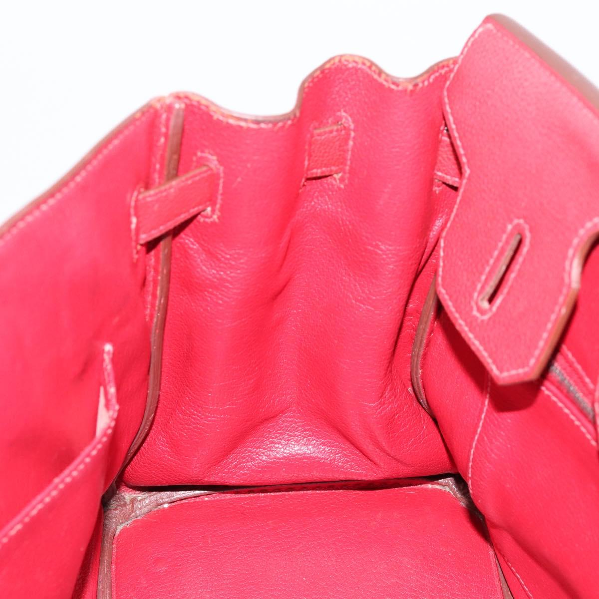 HERMES Star Mark Birkin 30 Hand Bag Taurillon Leather Red Silver Auth LN222SM