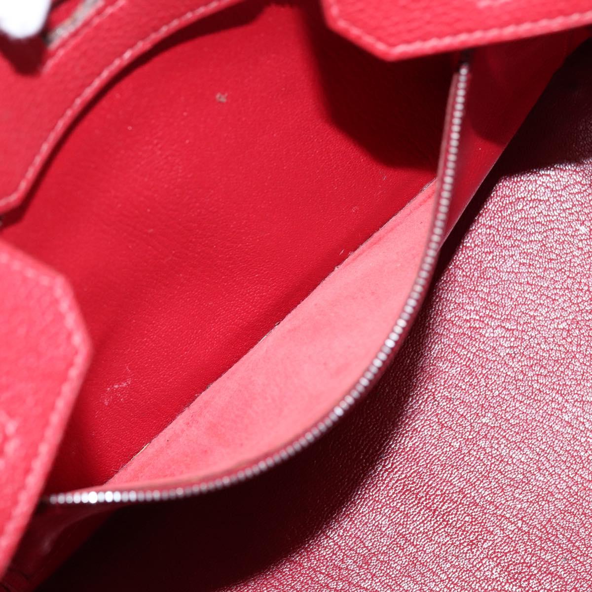 HERMES Star Mark Birkin 30 Hand Bag Taurillon Leather Red Silver Auth LN222SM