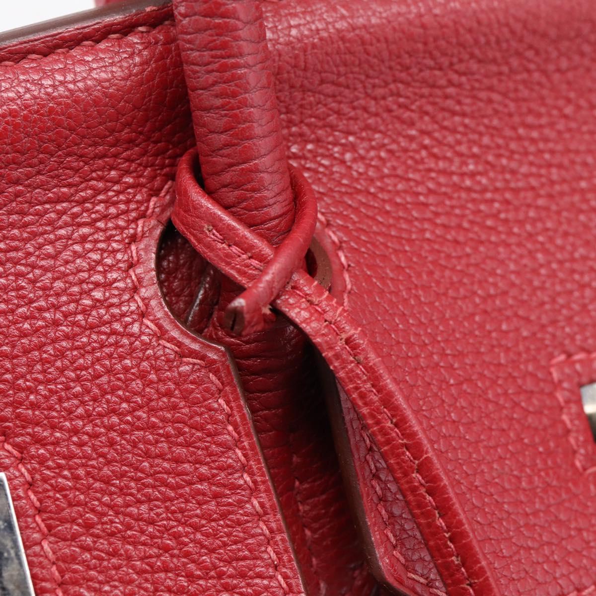HERMES Star Mark Birkin 30 Hand Bag Taurillon Leather Red Silver Auth LN222SM