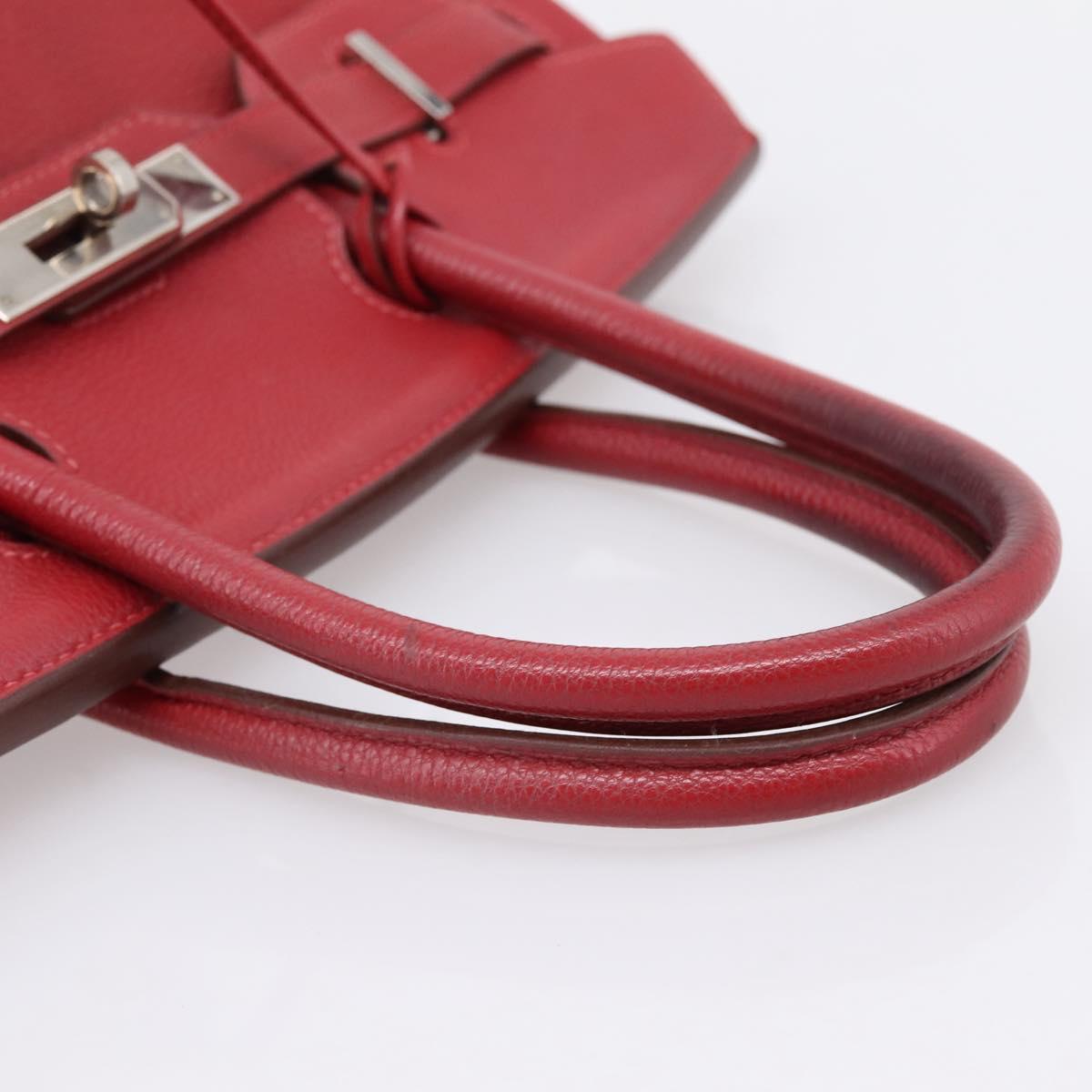 HERMES Star Mark Birkin 30 Hand Bag Taurillon Leather Red Silver Auth LN222SM
