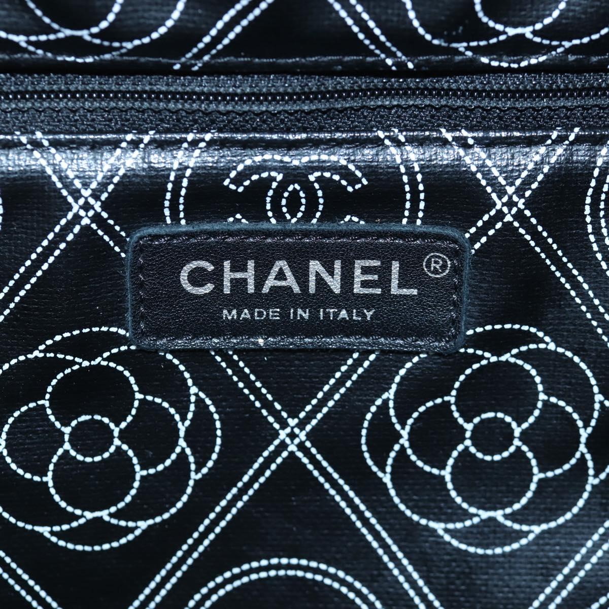 CHANEL Chain Shoulder Tote Bag PVC Canvas 2way Black Silver CC Auth LN223M