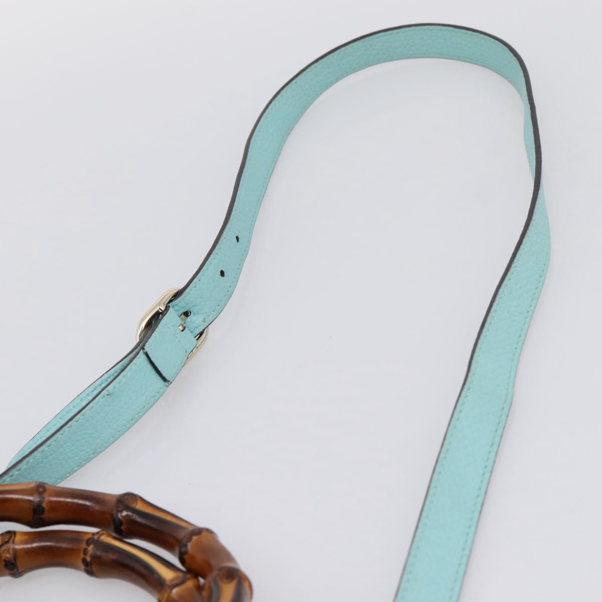 GUCCI Bamboo Hand Bag Leather 2way Light Blue Gold 323660 Auth LN229A
