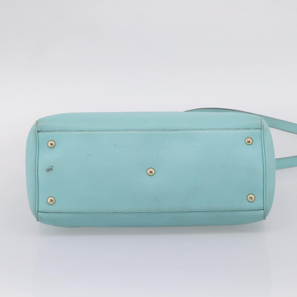 GUCCI Bamboo Hand Bag Leather 2way Light Blue Gold 323660 Auth LN229A