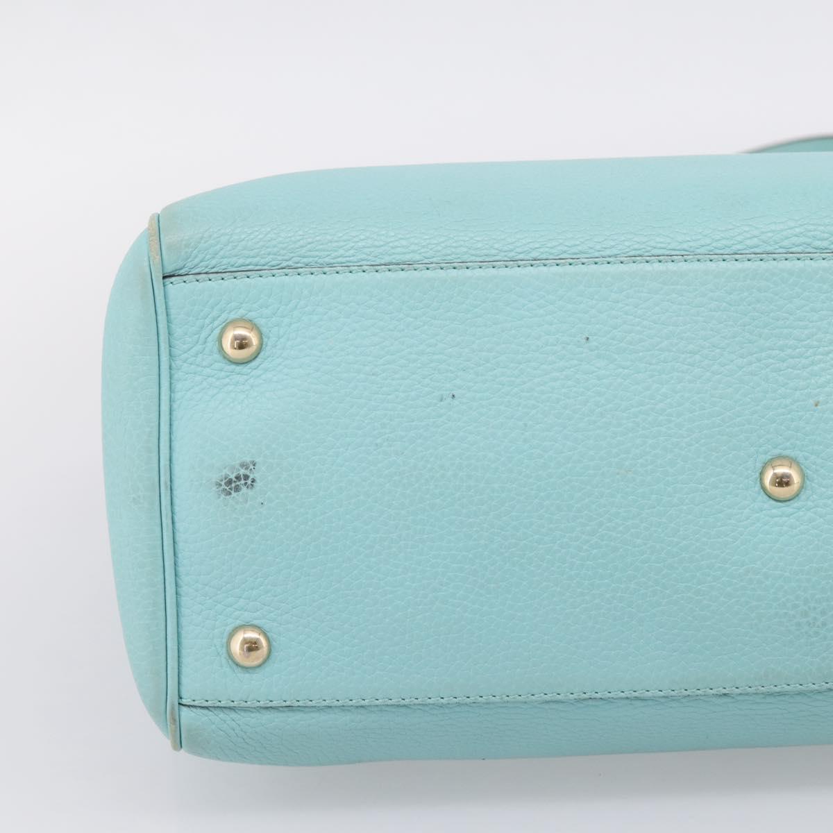 GUCCI Bamboo Hand Bag Leather 2way Light Blue Gold 323660 Auth LN229A