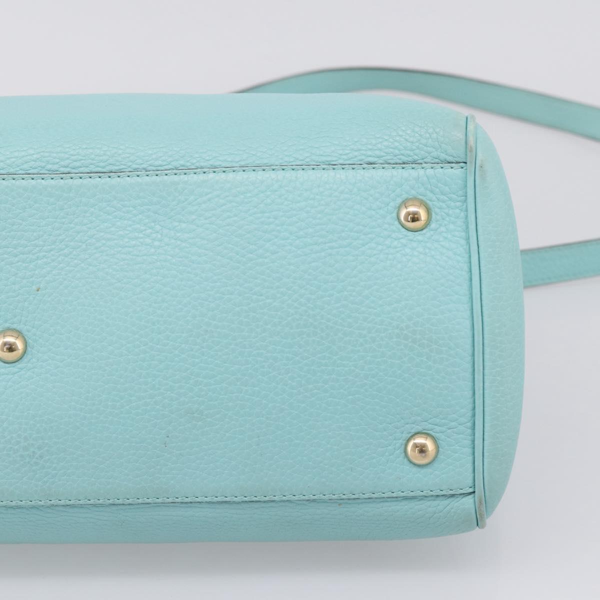 GUCCI Bamboo Hand Bag Leather 2way Light Blue Gold 323660 Auth LN229A