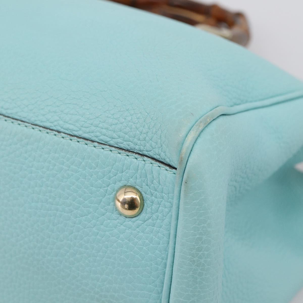 GUCCI Bamboo Hand Bag Leather 2way Light Blue Gold 323660 Auth LN229A